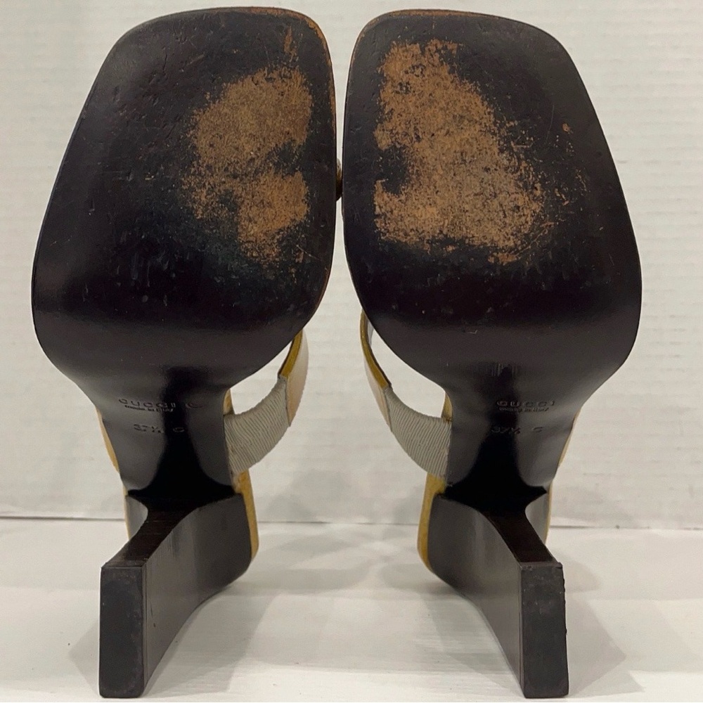 Gucci Yellow Patent Leather Mule Heel Sandals Size 7.5 37.5 - Picture 10 of 10